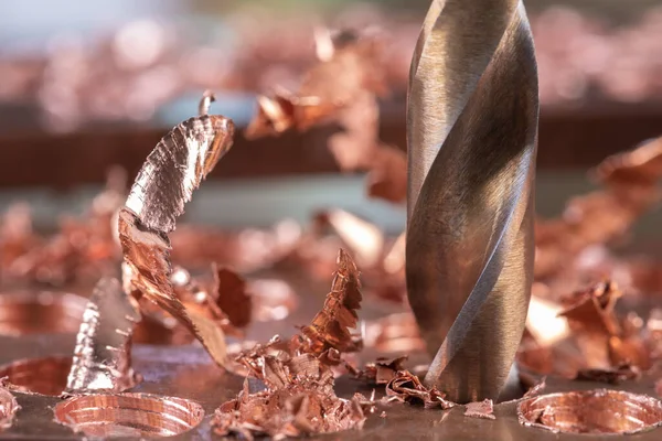 Metal Copper Drilling Shavings Close Metalwork — Stock Photo, Image