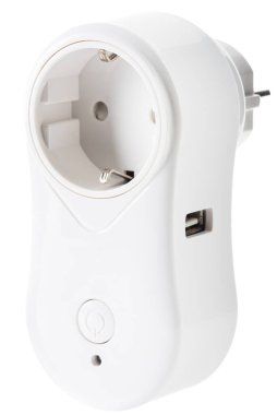 Beyaz arkaplanda izole edilmiş enerji tasarrufu için akıllı soket