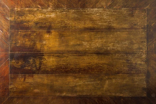 Old Brown Wooden Plank Desk Table Background Top View — Stock Photo, Image