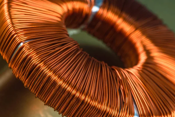 Electric Transformer Copper Coil Inductor Close — Stock Photo, Image