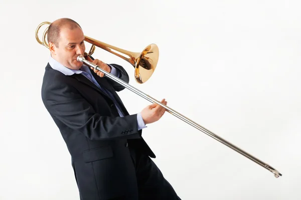 Jovem jogador de trombone — Fotografia de Stock