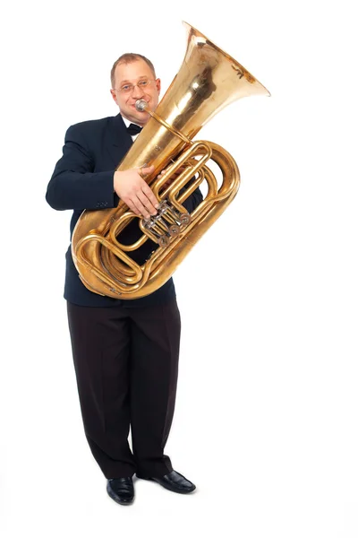 Musiker spelar tuba — Stockfoto