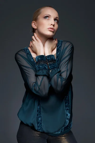 Model In Laced Blouse. — Stock Photo, Image