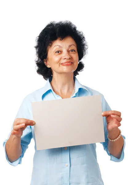 Mujer con cartelera en blanco . —  Fotos de Stock