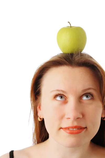 Apple op hoofd van de vrouw — Stockfoto