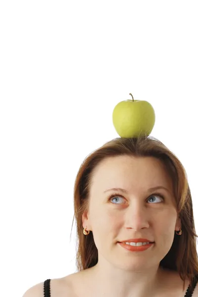 Mela sulla testa della donna — Foto Stock