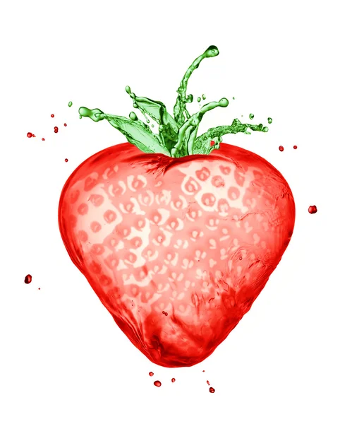 Erdbeere aus Saftspritzern isoliert auf weiß — Stockfoto