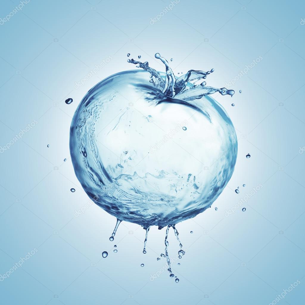 Tomato from the water splashes on a blue background