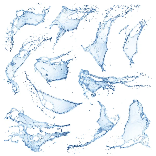 水溅在白色背景上孤立的集合 — 图库照片