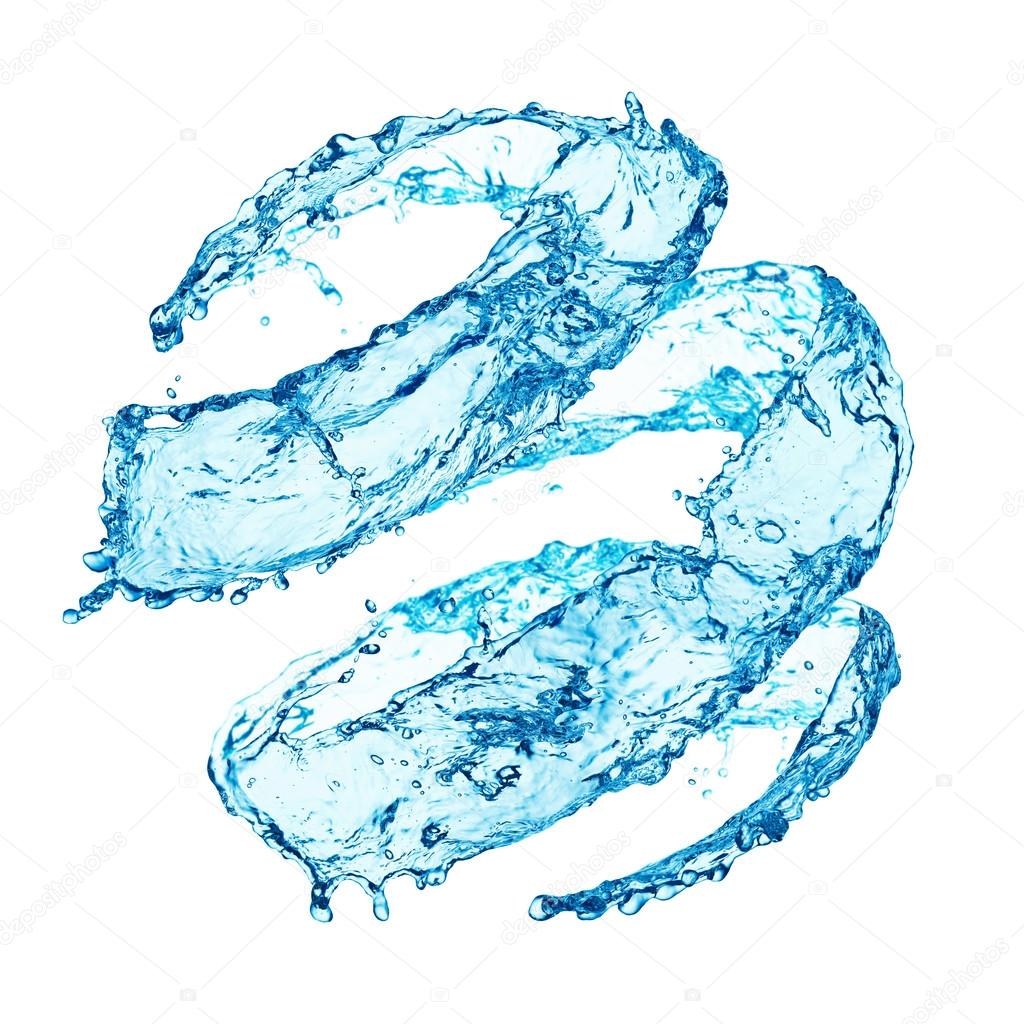 Blue swirling water splash isolated on white background
