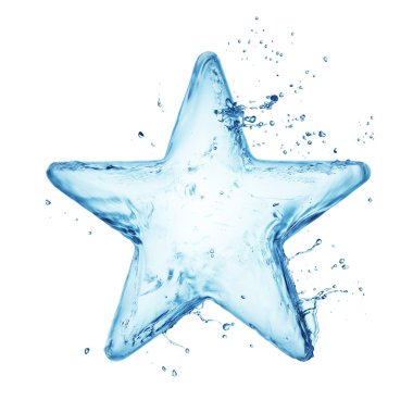 Star from water splash isolated on white