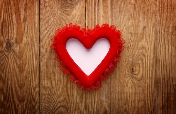 Red heart on wood with copy space — Stock Photo, Image