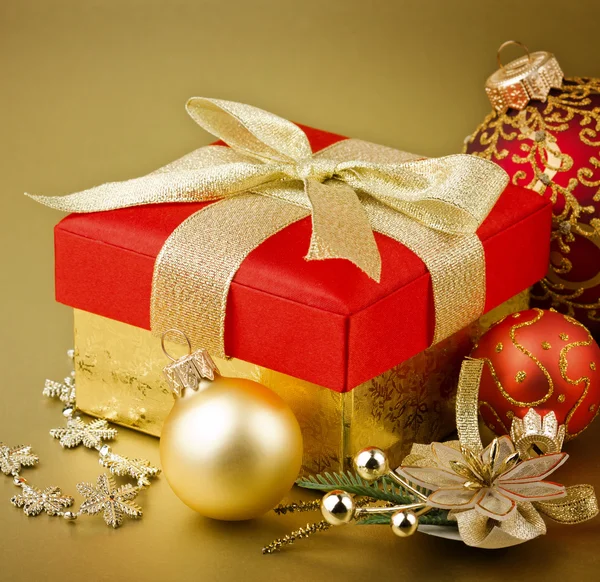 Christmas gift box with christmas balls Stock Photo