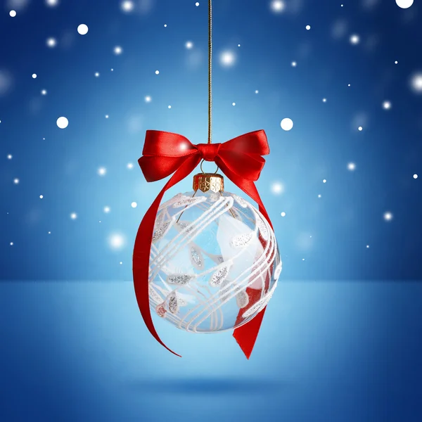 Christmas ball hanging with ribbon — Stock Photo, Image