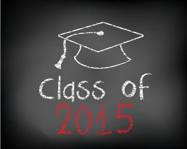 Konceptuella klass av 2015 uttalande skrivit på svarta tavlan och avläggande av examen cap. — Stockfoto