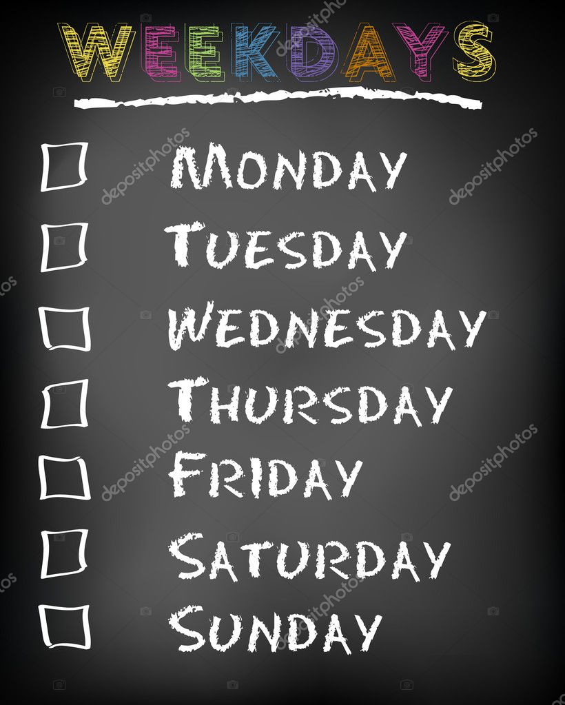 conceptual weekdays list written