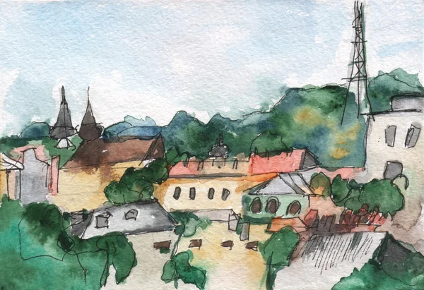 Watercolor of the city landscape view — Stock Photo, Image