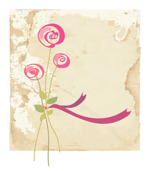 Tarjeta de felicitación con rosa sobre papel — Vector de stock