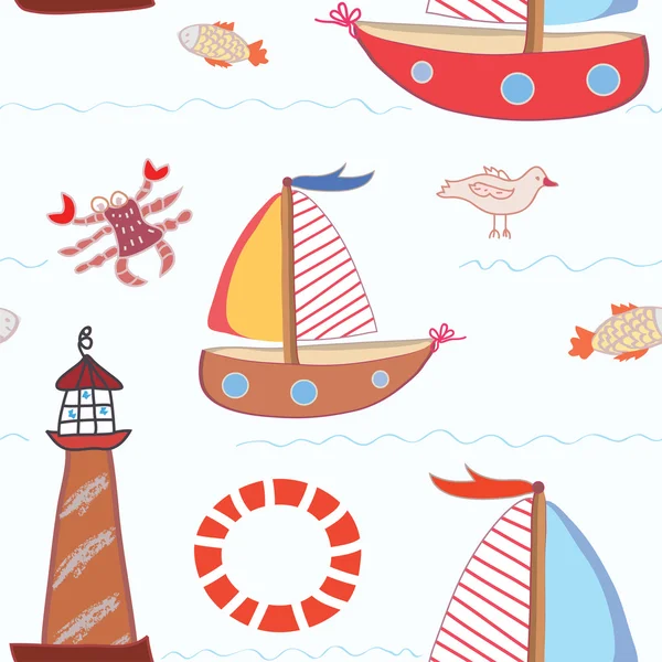 Sea travel seamless pattern — Stock Vector