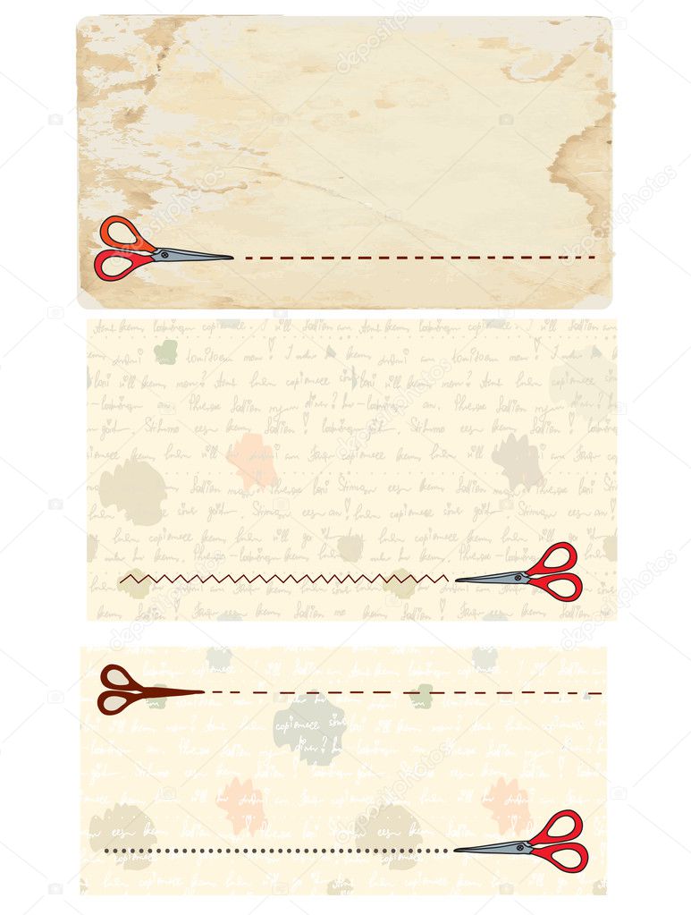 Scissors banners and coupons with old paper