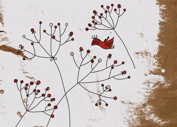 Grunge Hintergrund mit Vögeln und Blume — Stockvektor