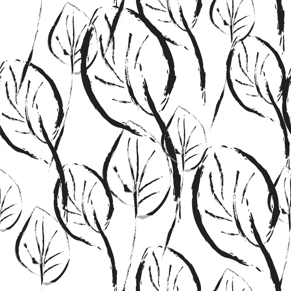 Schwarz-weiße Blätter nahtloses Muster — Stockvektor
