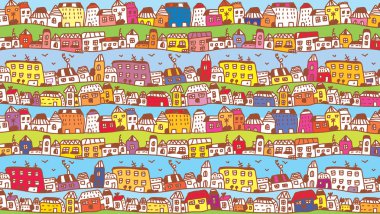 Houses in the town funny background clipart