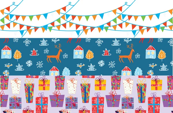 Kerst banner instellen met patronen — Stockvector