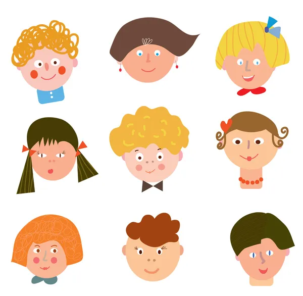 Enfants visages drôles ensemble — Image vectorielle