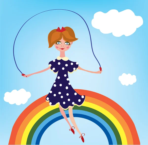 Girl child on the rainbow — Stock Vector