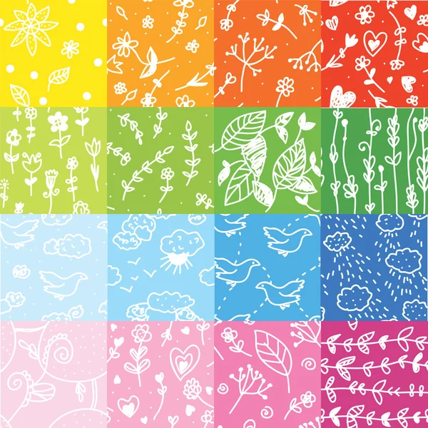 Seamless floral pattern set rainbow colors — Stock Vector