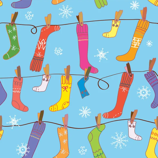 Weihnachtsmuster mit Socken und Schnee — Stockvektor