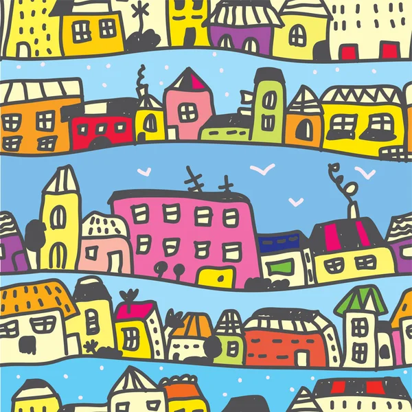 Town seamless pattern funny