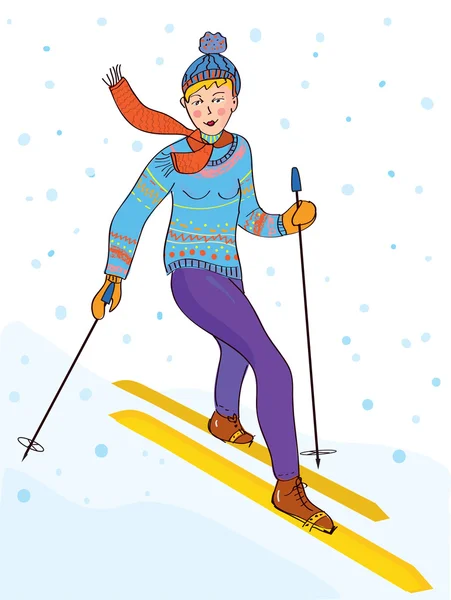 Ski fille drôle rétro — Image vectorielle