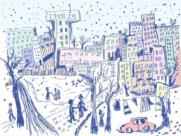 城市街道的冬天 — 图库矢量图片