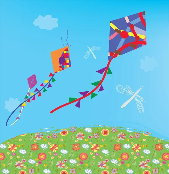 Kites at the sky outdoor — Stock Vector