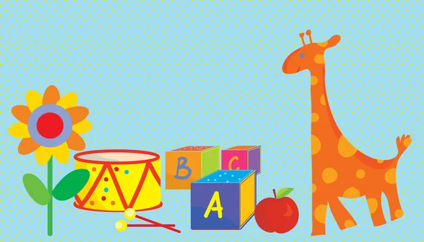 Babyhintergrund mit Spielzeug, Giraffe, — Stockvektor