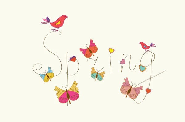 Banner palabra primavera con mariposas — Archivo Imágenes Vectoriales