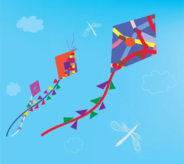 风筝和蜻蜓在天空中 — 图库矢量图片