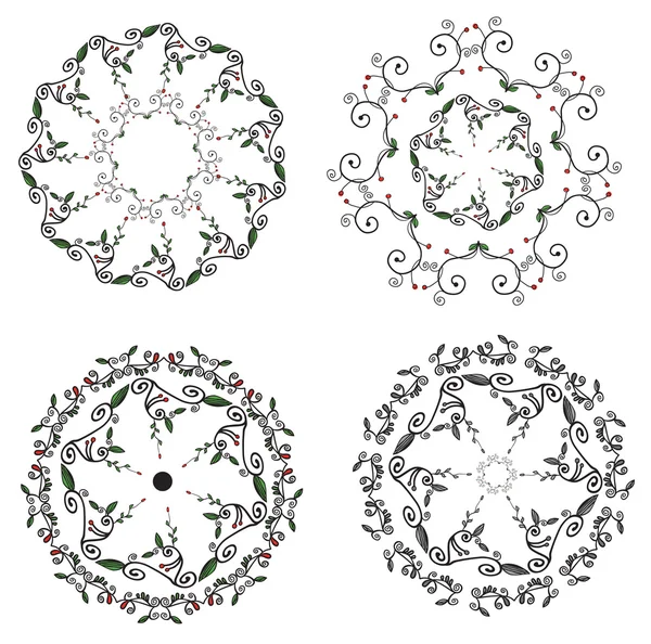 Circle ornaments floral set - hand drawn — Stock Vector