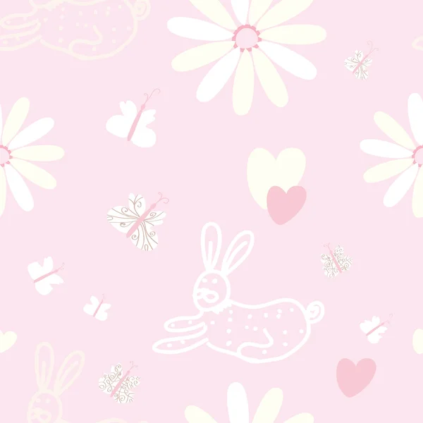 Patrón rosa sin costuras bebé con conejo — Vector de stock