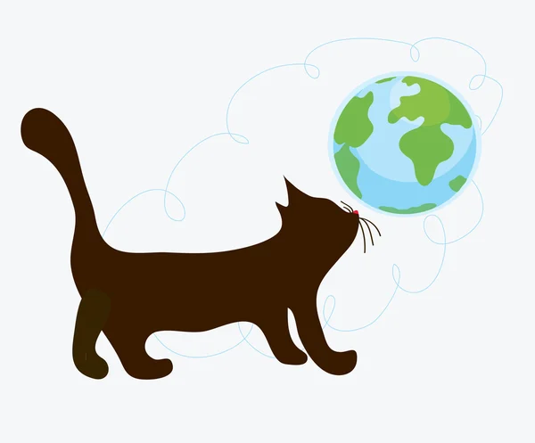 Cat and globe funny — Stock Vector