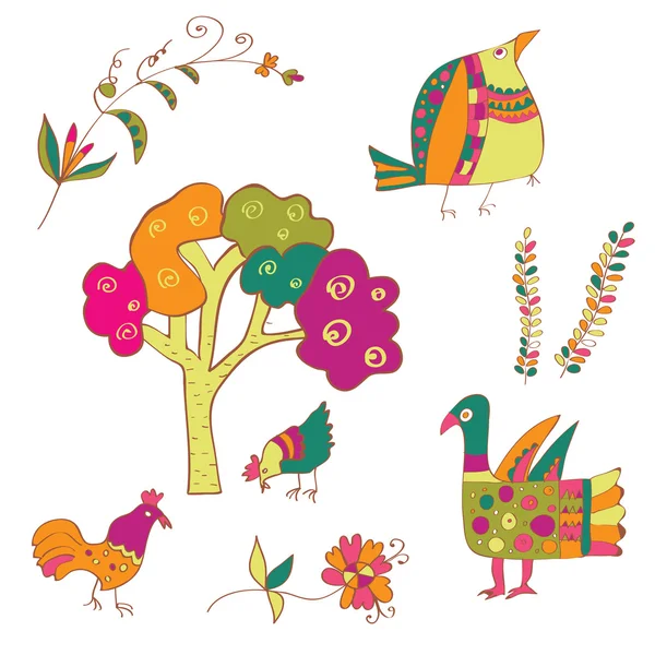 Traditional birds and flowers ethnic — Stock Vector