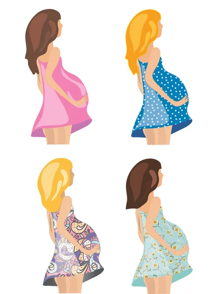 Mulheres grávidas em vestidos de moda — Vetor de Stock