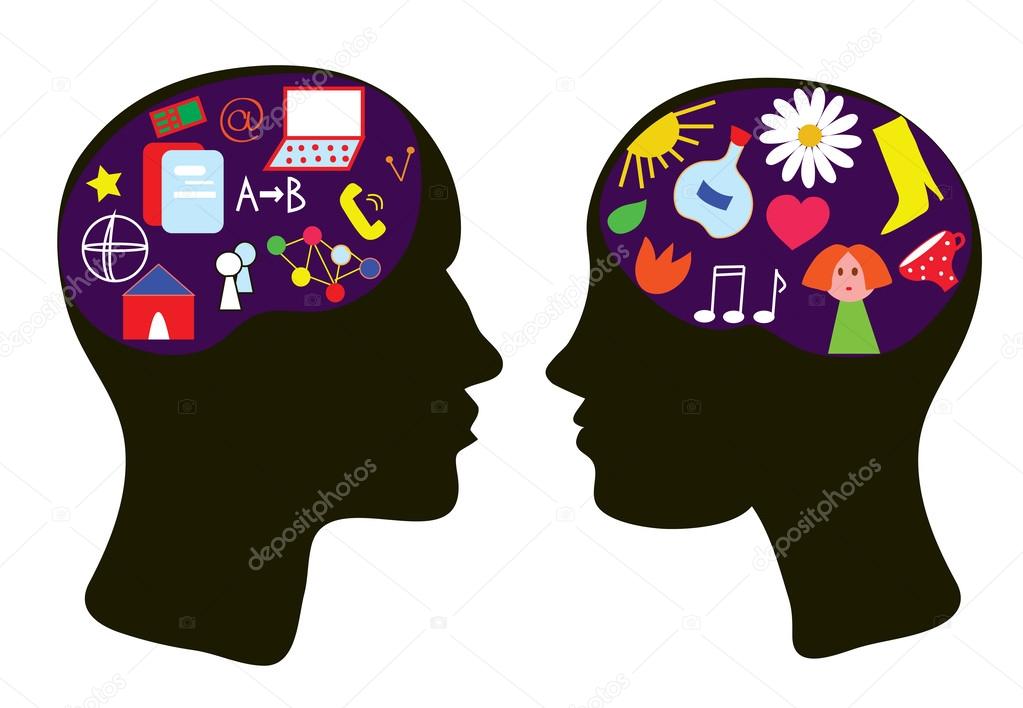 Brains of man and woman - thinking concept