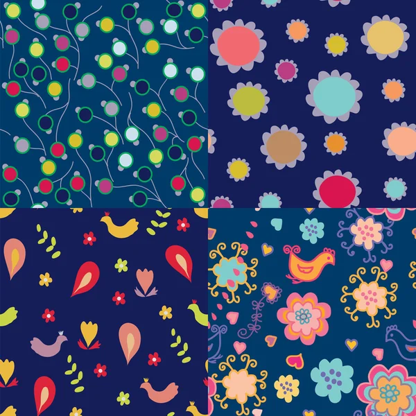 Diseño simple conjunto de patrón sin costura floral — Archivo Imágenes Vectoriales