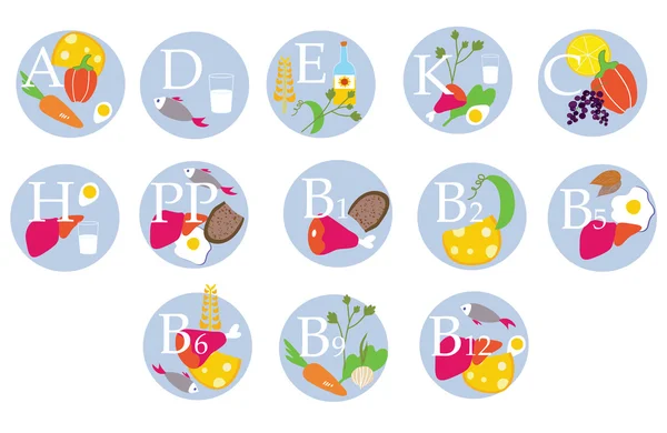 Table de vitamines - icônes drôles — Image vectorielle