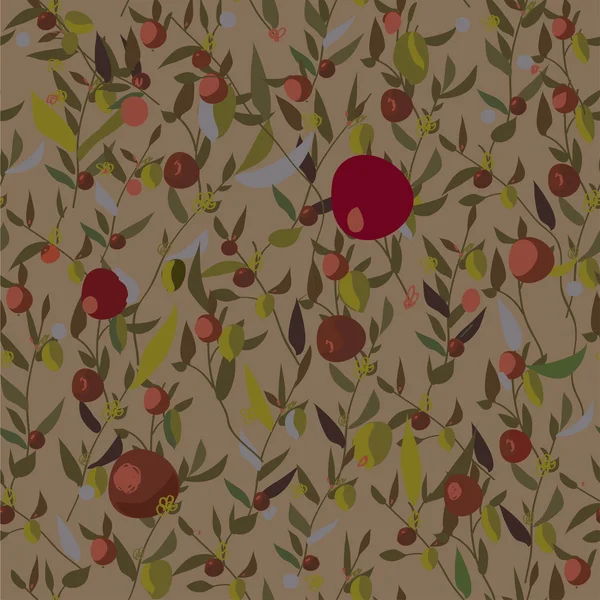 Feuilles et fruits motif sans couture rétro — Image vectorielle