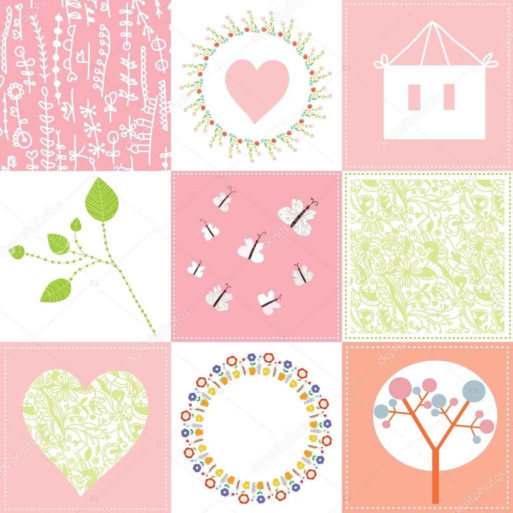 Baby cards set cute design with patterns