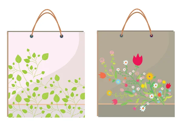 Modèle de sacs avec feuilles et fleurs — Image vectorielle